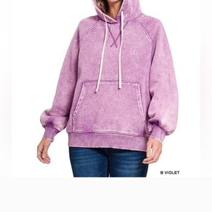Zenana Outfitters Vintage Wash Violet Pullover Hoodie